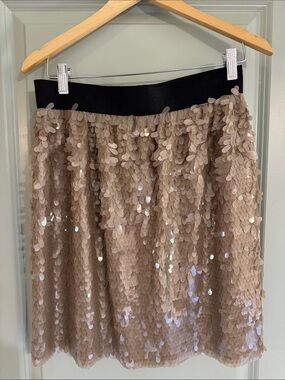 Vince Camuto Taupe Sequin A-Line Skirt with Black Waistband
